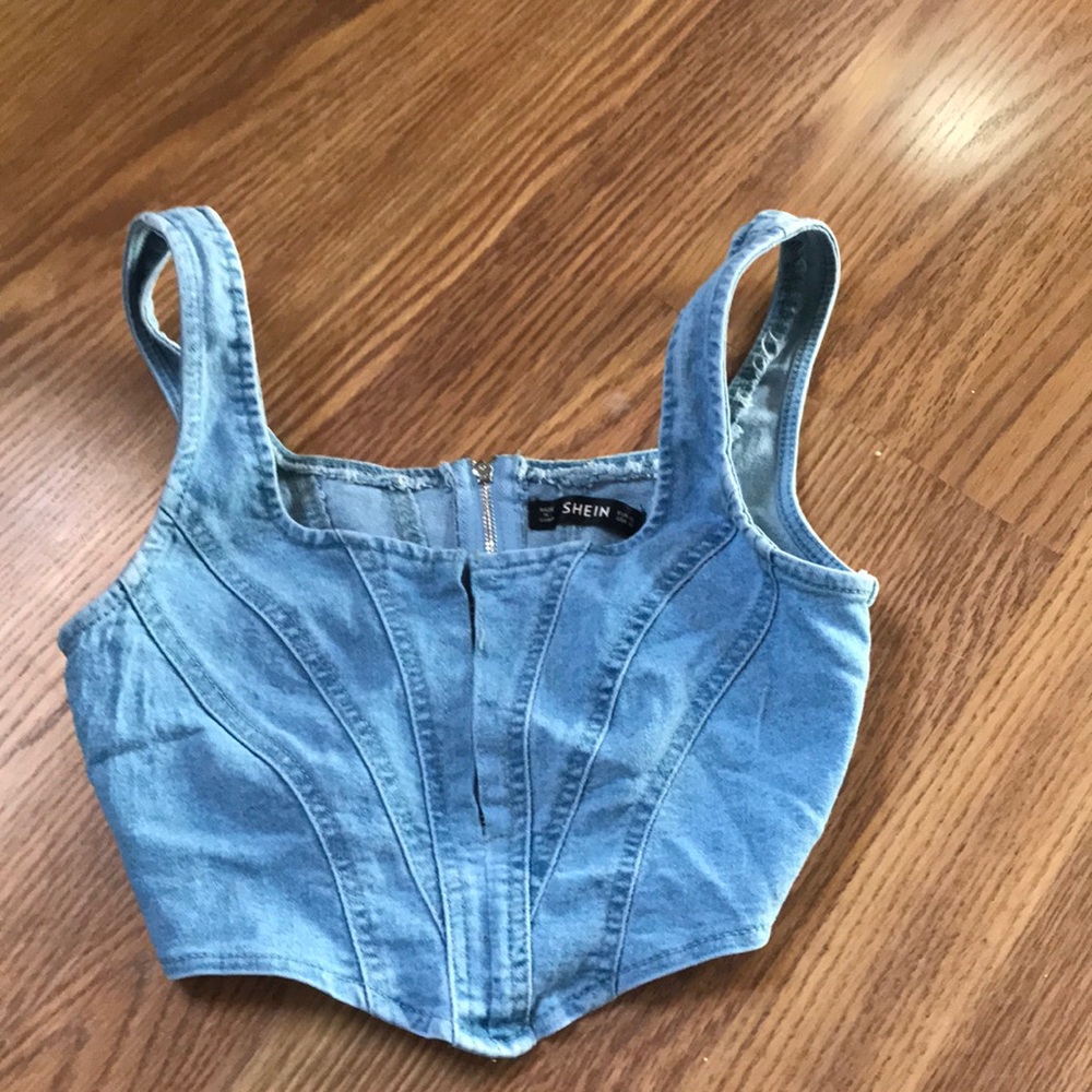 xs shein denim crop top